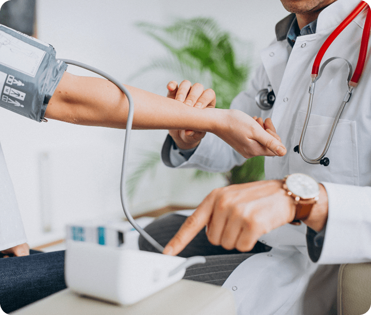 A clinician consulting a patient over a video call