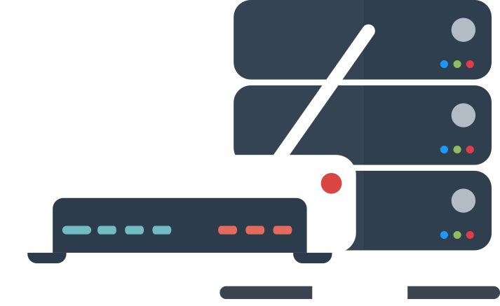 The inbuilt router balancing traffic across a stack of servers