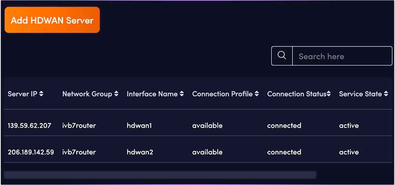 The HDWAN server screen
